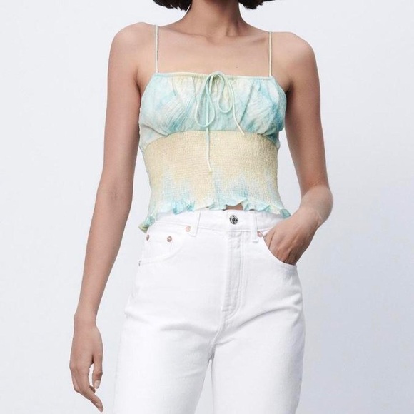 Zara Blue and Yellow Tie Dye Camisole Top - Picture 1 of 5
